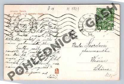 Postcard Pilsen Saxon Bridge painted 1913 (M1921)