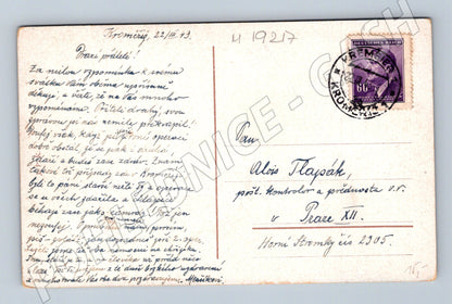 Pohlednice Kroměříž historická ručně psaná známka 1 (M19217)