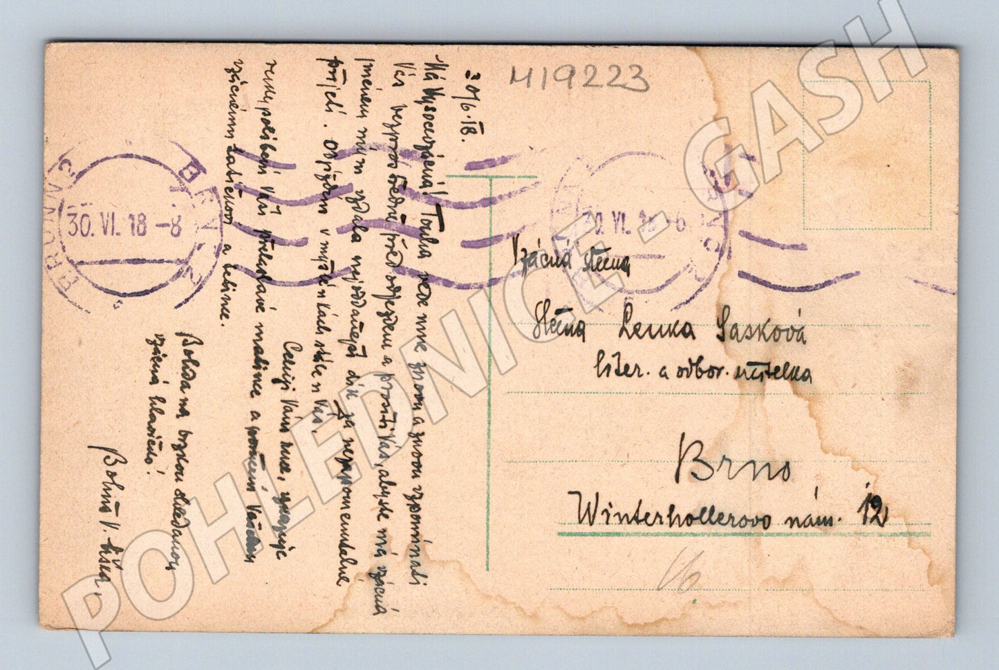 Pohlednice Brno Krapfengasse kolorovaná (M19223)