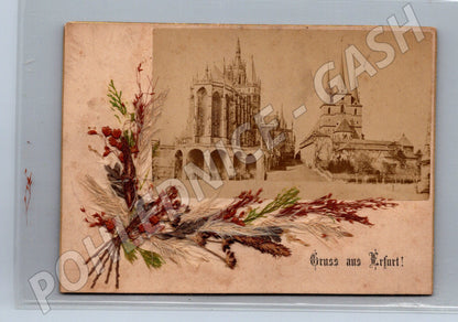 Pohlednice pozdrav z Erfurtu katedrála sušená květina (M19237)