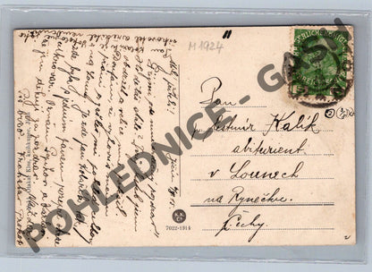 Pohlednice Jičín náměstí Valdštejnský zámek kolorovaná (M1924)