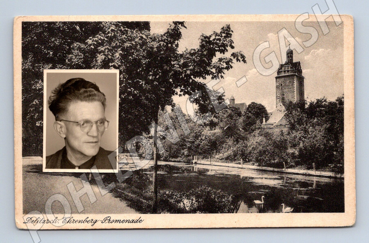 Pohlednice Německo Delitzsch Ehrenberg Promenade portrét 1954 (M19242)