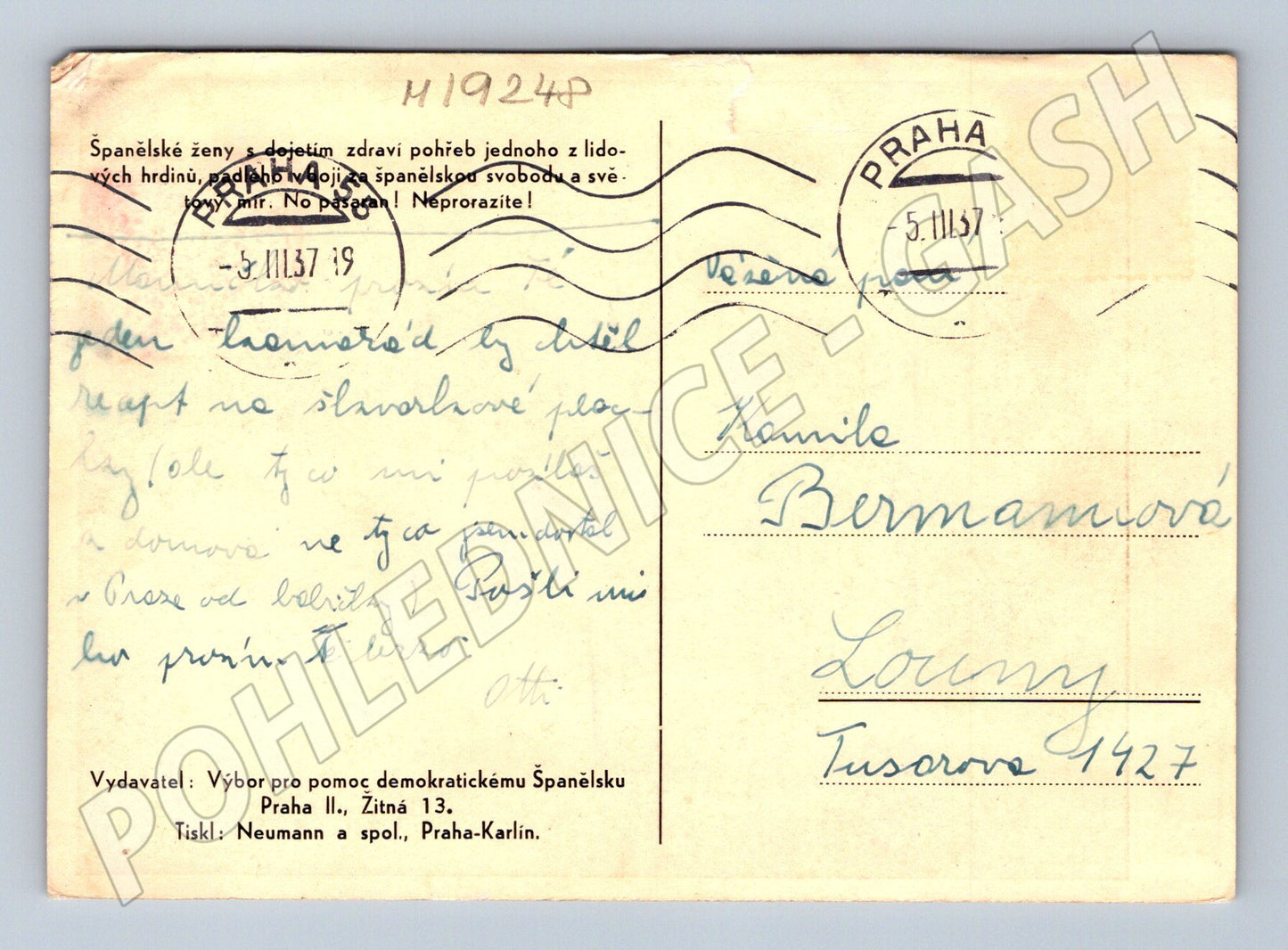 Pohlednice Španělská občanská válka Pomoc Španělsku emotivní  (M19248)