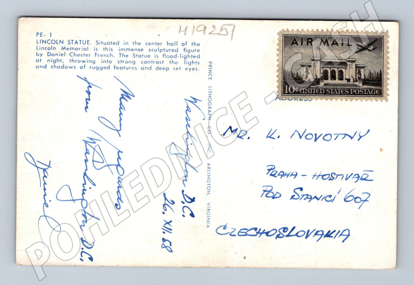 Pohlednice Washington D.C. Lincoln Memorial zaslaná do ČSSR (M19251)