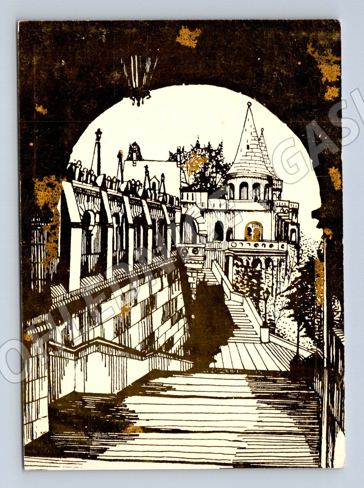 Pohlednice Budapešť Maďarsko ilustrovaná Čedok grafika zlatá (M19254)