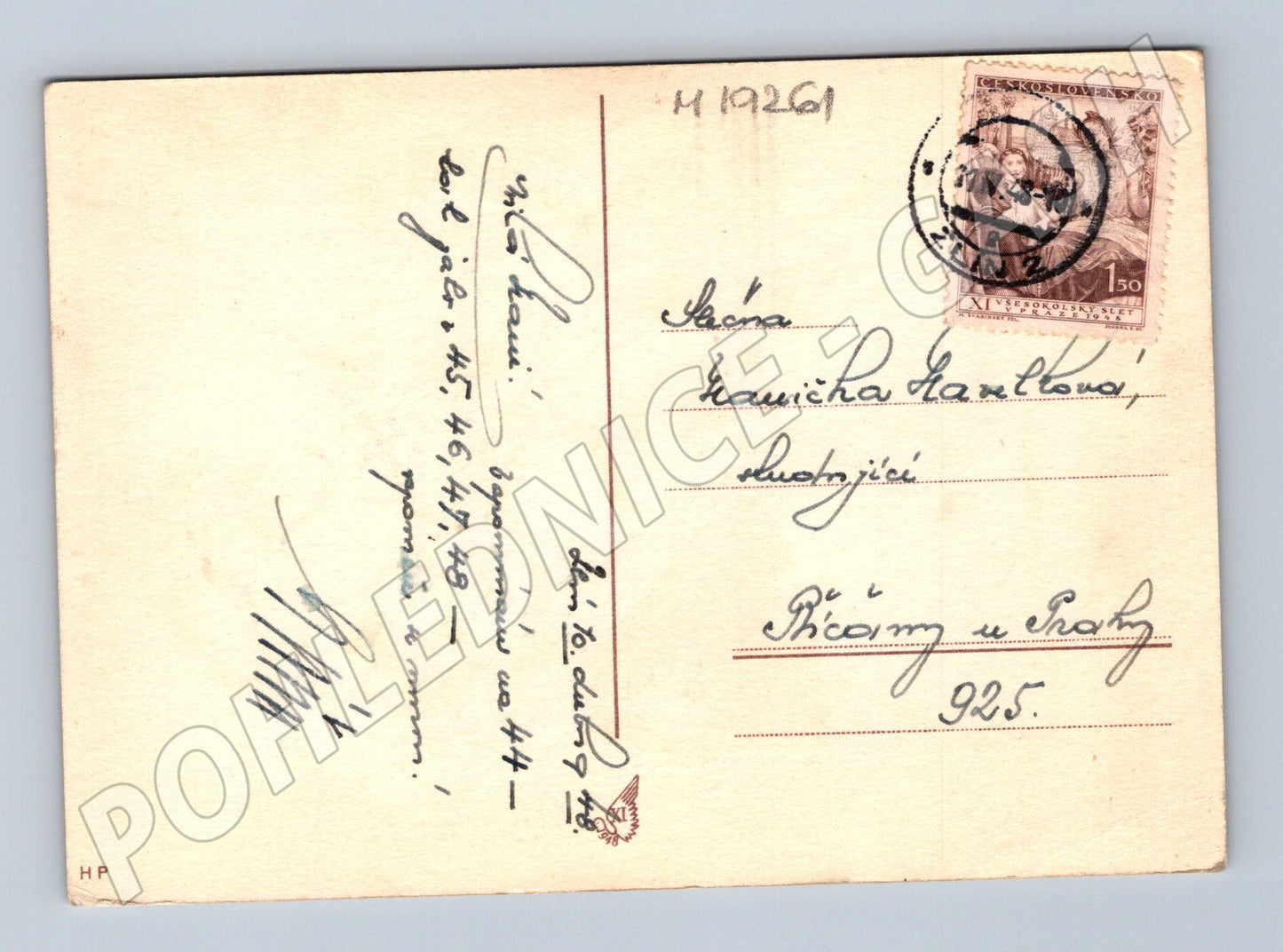 Pohlednice XI všesokolský slet Praha známka na 1 (M19261)