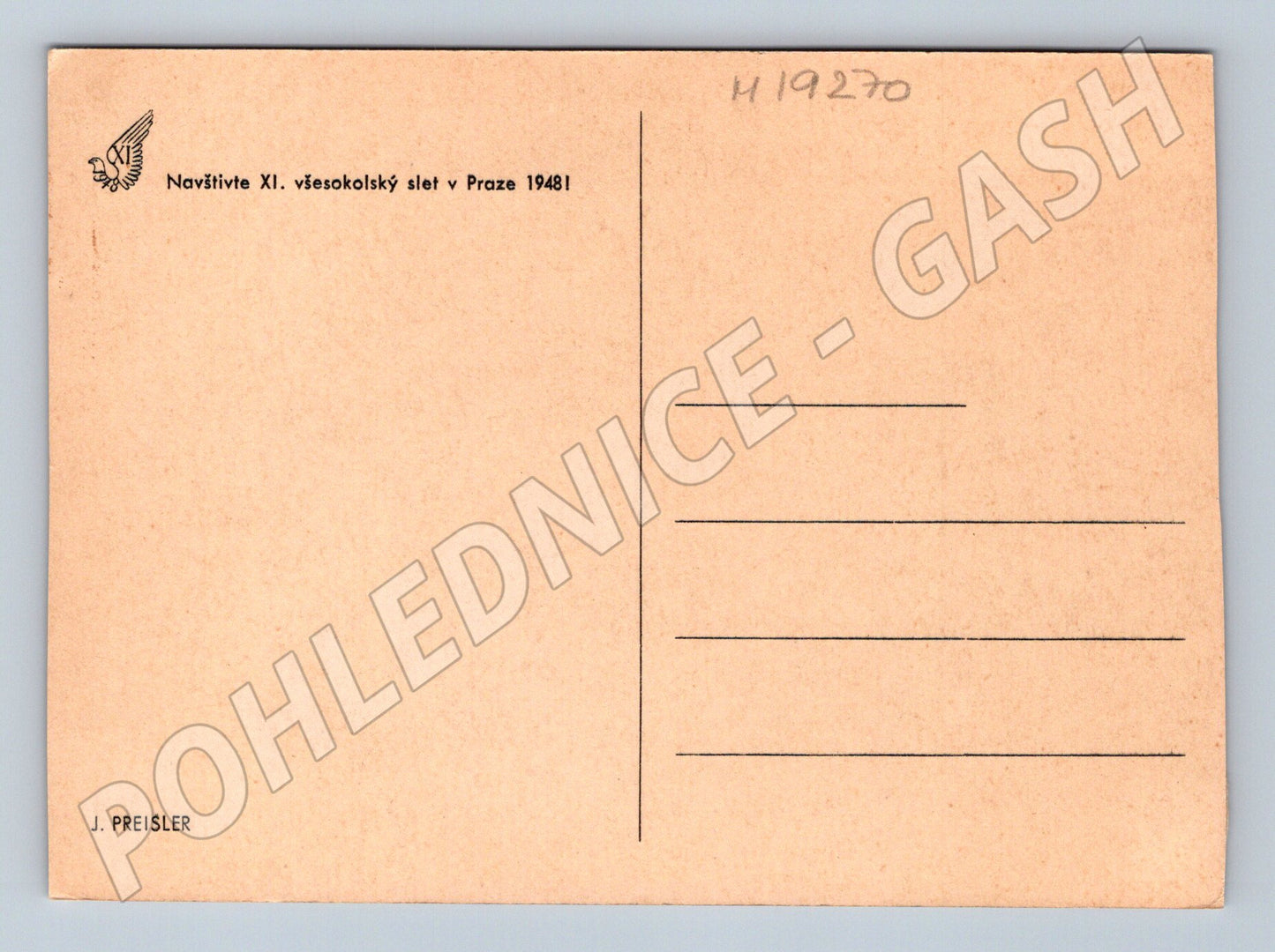 Pohlednice XI všesokolský slet Praha J Preisler malý formát (M19270)