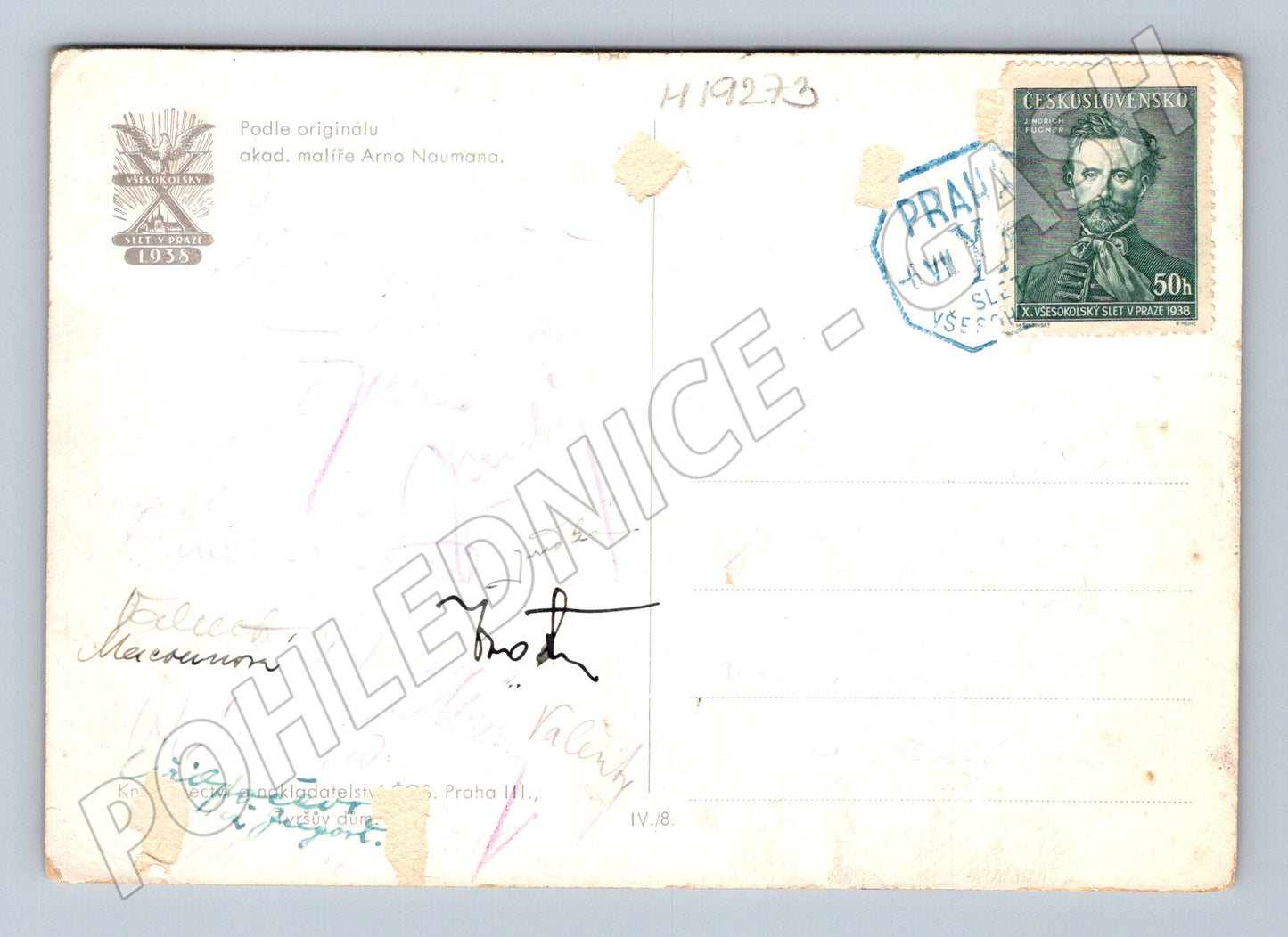 Pohlednice X. všesokolský slet Praha razítko známka malý form (M19273)
