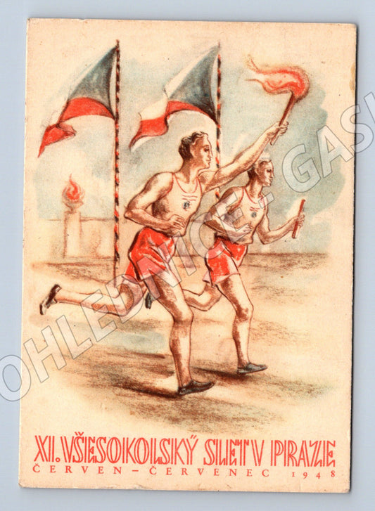 Pohlednice XI Všesokolský slet Praha 1948 malý formát (M19283)