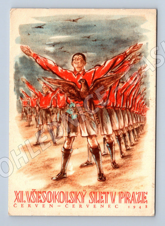 Pohlednice XI všesokolský slet Praha 1948 sběratelská (M19293)