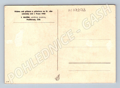 Pohlednice XI všesokolský slet Praha 1948 sběratelská (M19293)