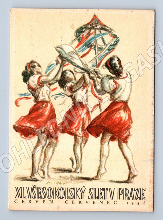 Pohlednice XI všesokolský slet Praha sokolky malý formát (M19294)