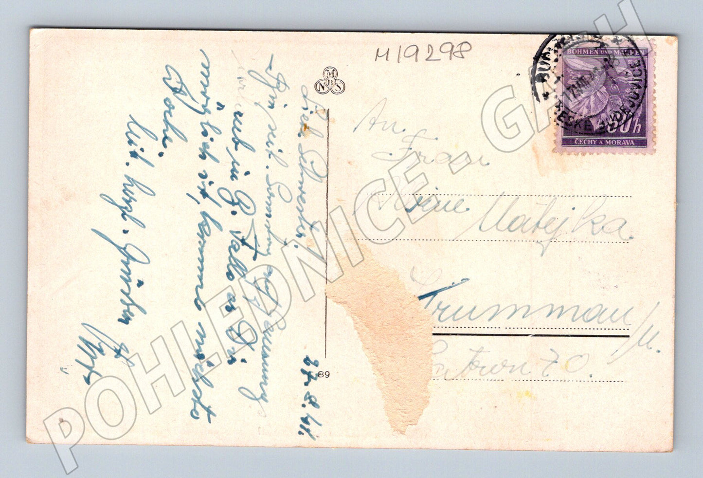 Pohlednice zámek Hluboká nad Vltavou zaslaná Protektorát ČM (M19298)