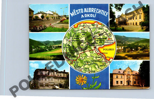 Pohlednice Město Albrechtice historická mapa koláž (M193)