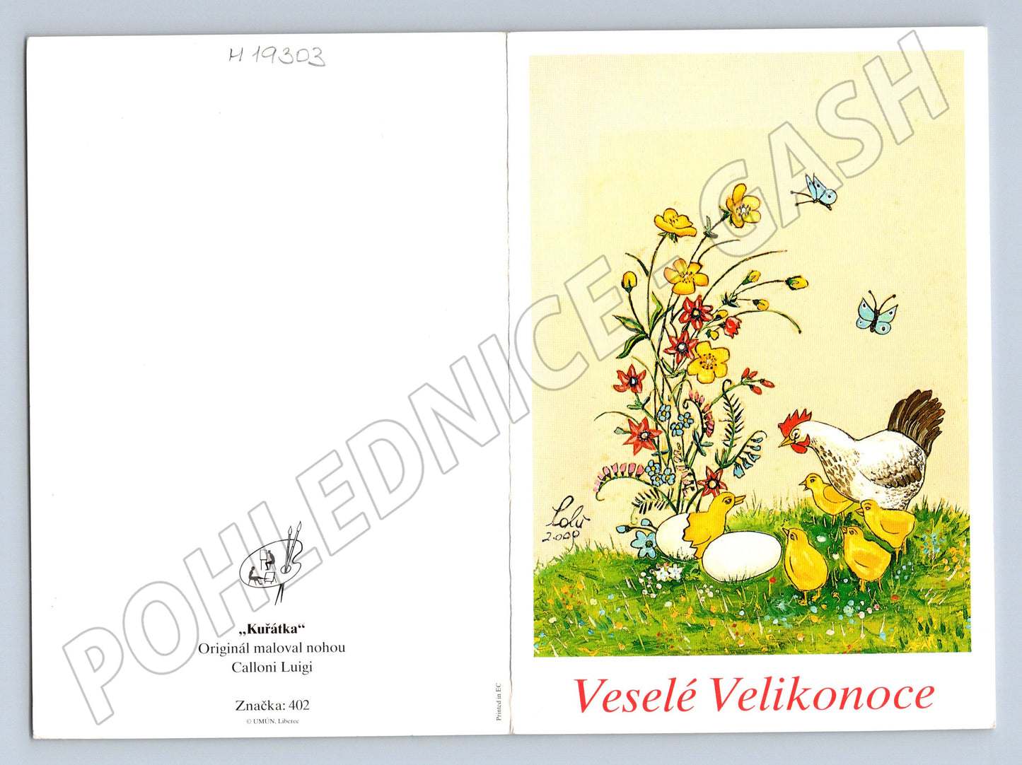 Pohlednice Velikonoční slepice s kuřátky Veselé Velikonoce Lu (M19303)