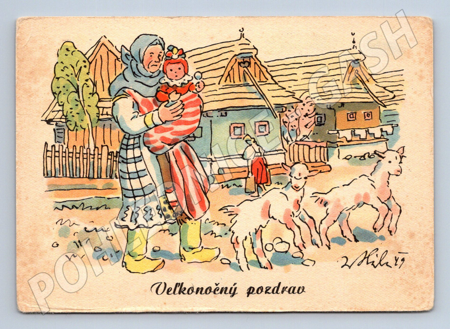 Pohlednice Velikonoční pozdrav Ján Hála slovenský venkov etno (M19320)