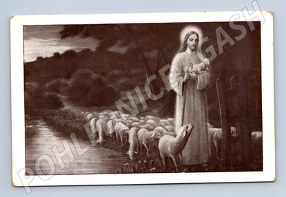 Pohlednice Ježíš Kristus a ovce FRÖHLICHE OSTERN 1950 (M19321)