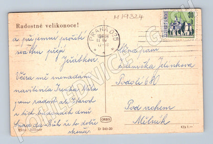 Pohlednice ovce na pastvě Velikonoce 1968 prošlá poštou (M19324)