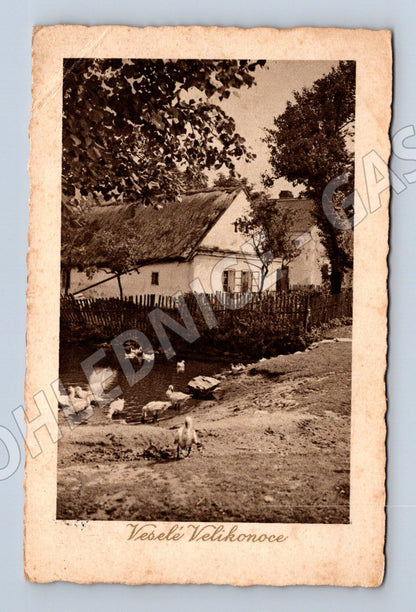 Pohlednice Velikonoční ČR venkov odeslaná známka razítko 1938 (M19330)