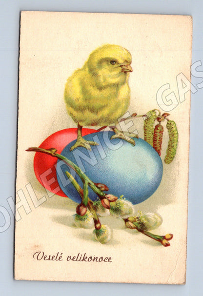 Pohlednice Velikonoční kuřátko vajíčka Československo (M19332)