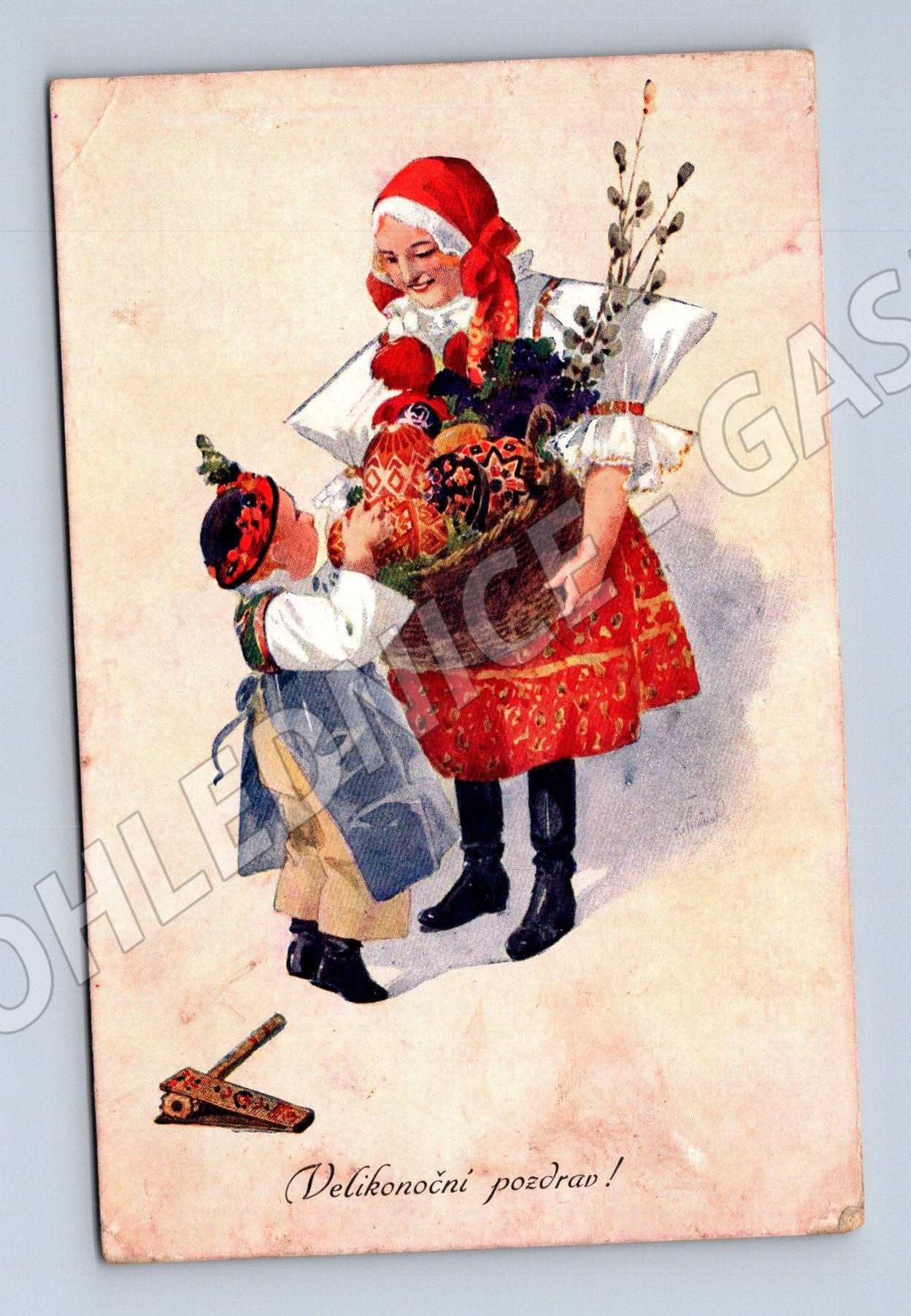 Pohlednice dívka v kroji etnografie razítko Rakousko-Uhersko (M19334)