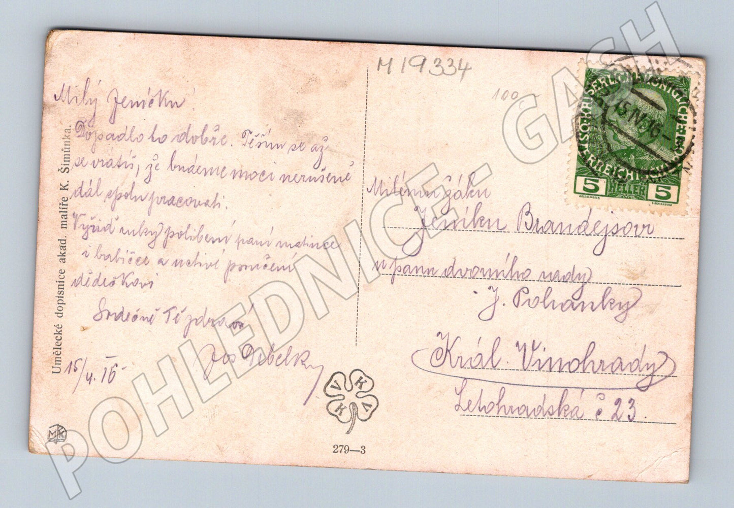 Pohlednice dívka v kroji etnografie razítko Rakousko-Uhersko (M19334)