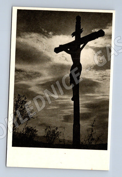 Pohlednice Velikonoční ukřižování černobílá Československo (M19342)