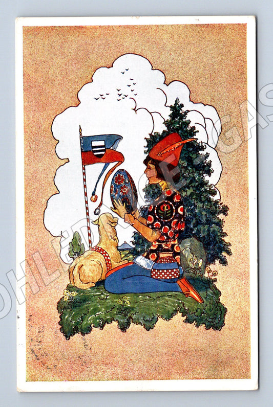 Pohlednice Velikonoční ČSR barevná ilustrace poštovní razítko (M19347)