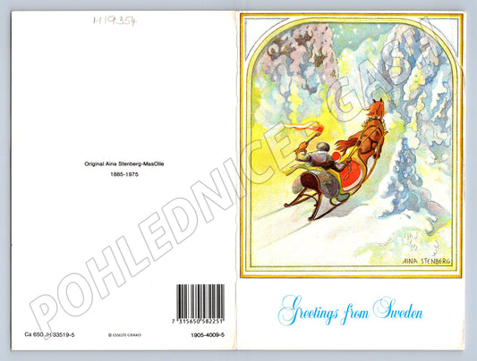 Pohlednice Švédsko saně a kůň Aina Stenberg-MasOlle (M19354)