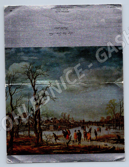 Pohlednice zimní krajina s bruslaři malířství 1981 (M19358)