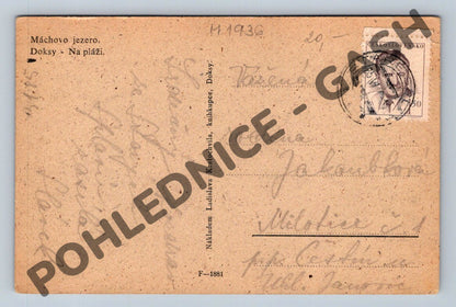Pohlednice Doksy Máchovo jezero pláž 1936 (M1936)