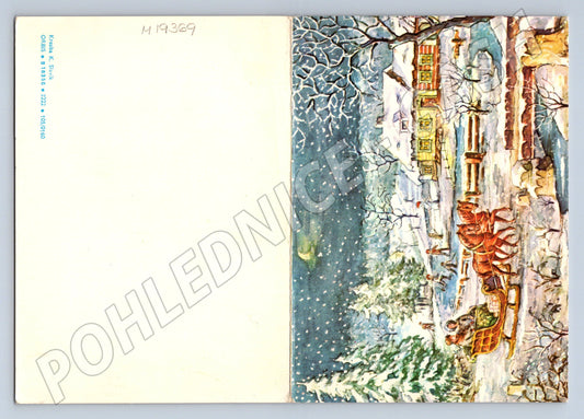 Pohlednice zimní krajina se saněmi K. Slavík Orbis (M19369)
