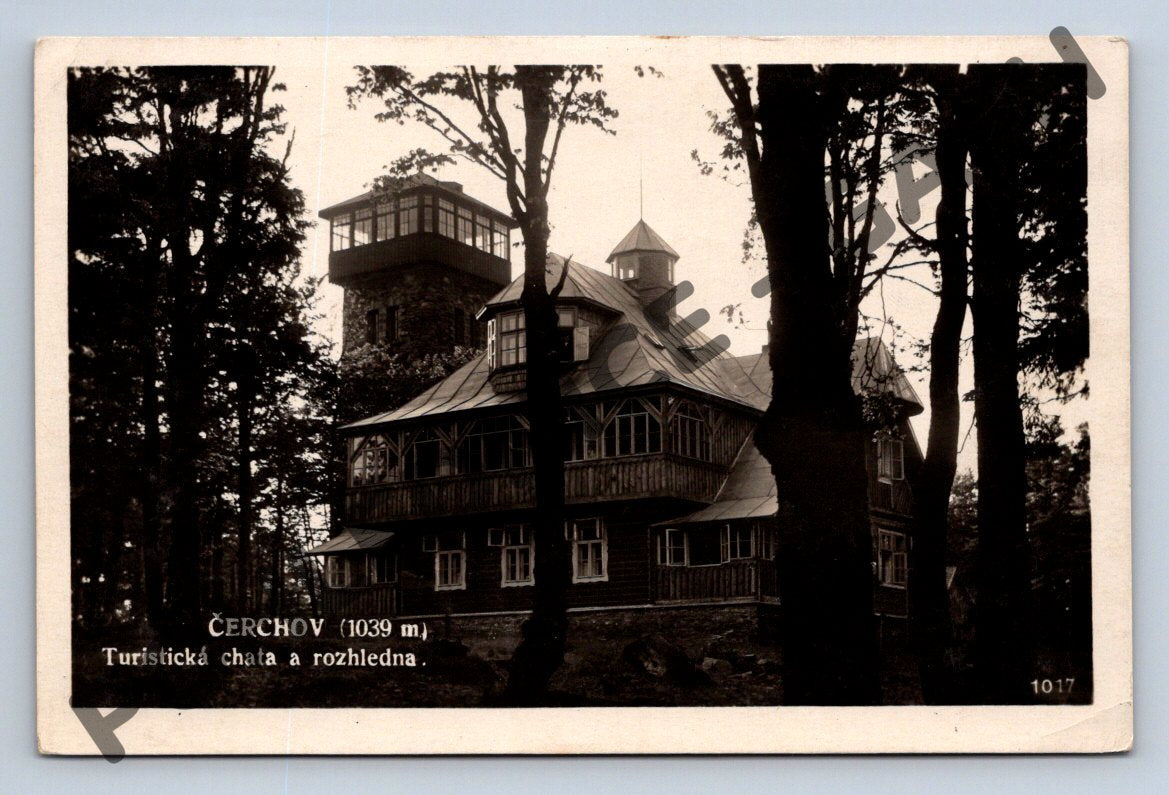 Postcard Čerchov tourist hut lookout tower (M1937)