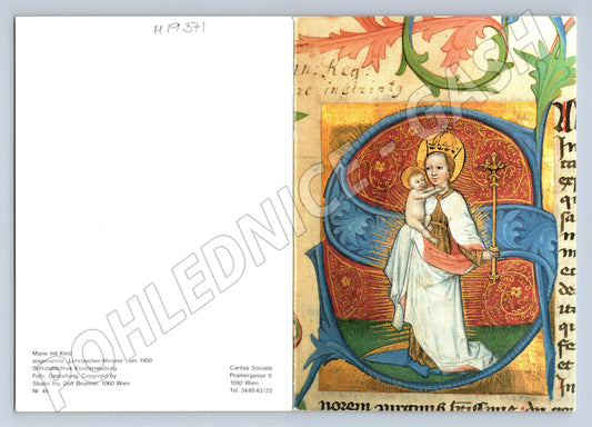 Pohlednice Madona s dítětem iluminace vánoční přání 15 stolet (M19371)