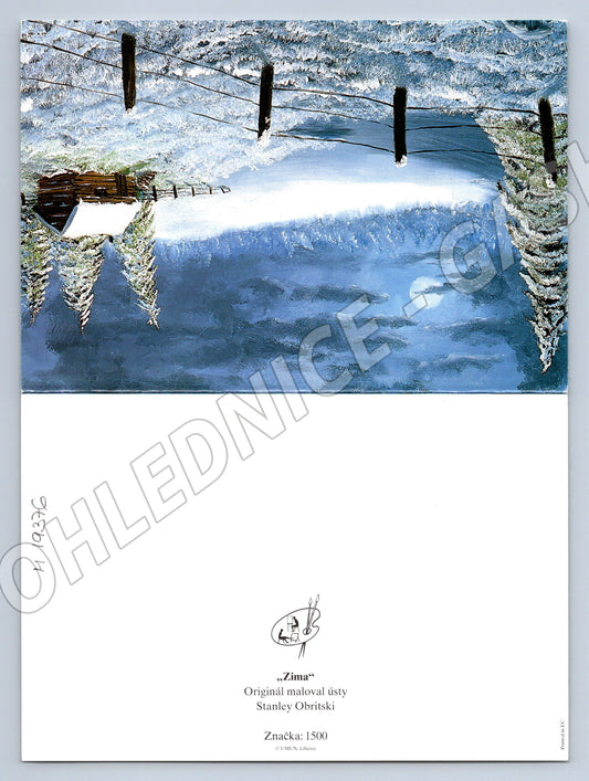 Pohlednice Zima umělecká Stanley Obriski malováno ústy (M19376)