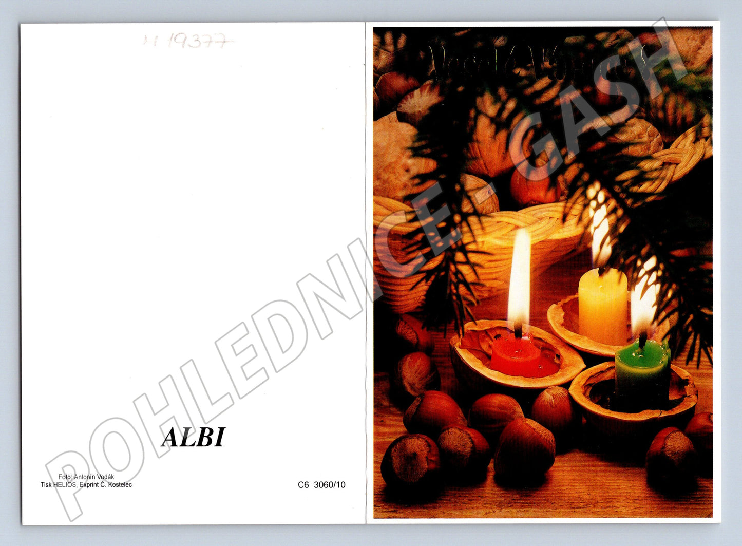 Pohlednice ALBI Vánoční svíčky a ořechy (M19377)