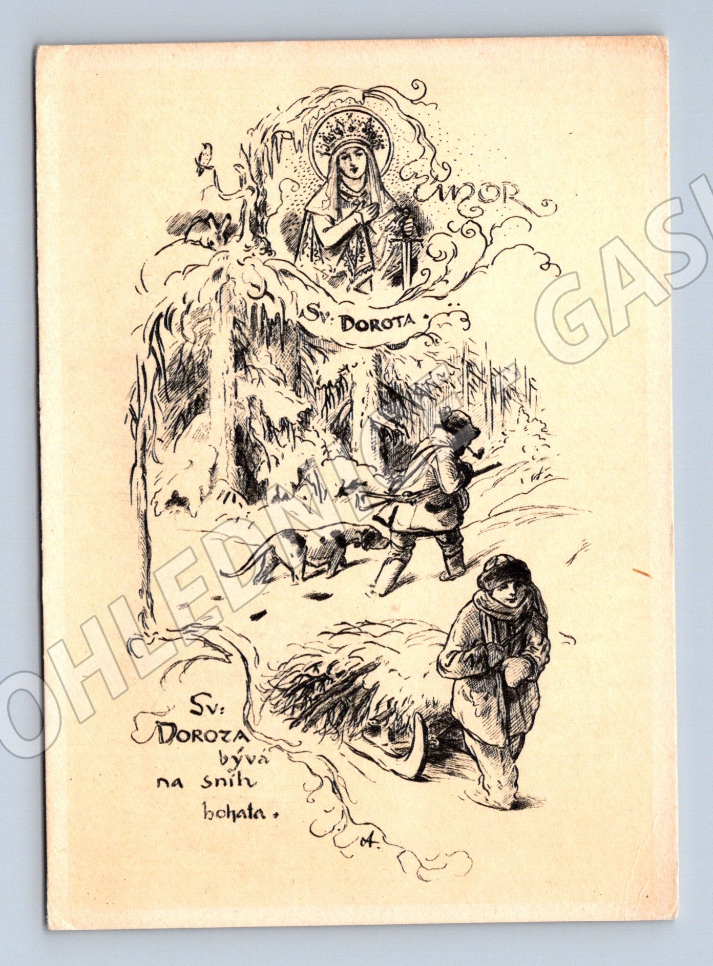 Pohlednice Historická vánoční sv Dorota ilustrace M Aleš (M19392)