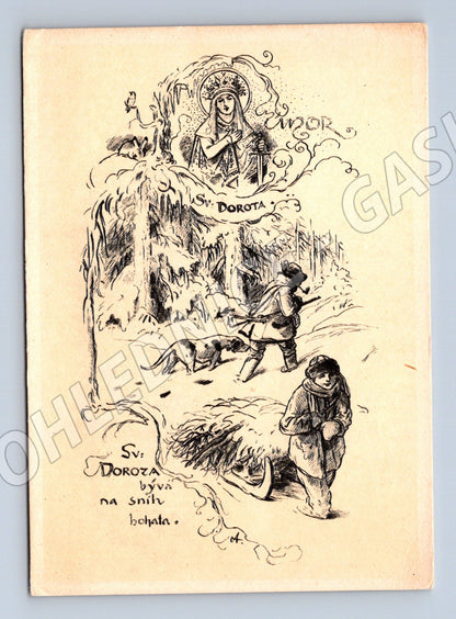 Pohlednice Historická vánoční sv Dorota ilustrace M Aleš (M19392)