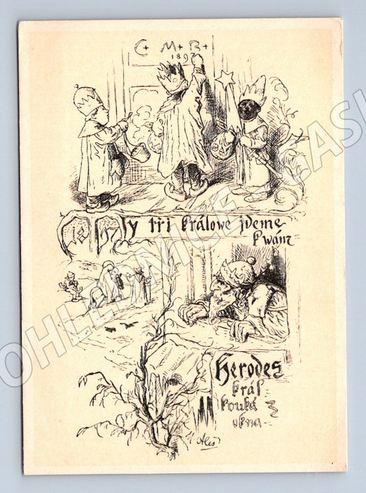 Pohlednice Historická vánoční ilustrace M Aleš malý formát (M19394)