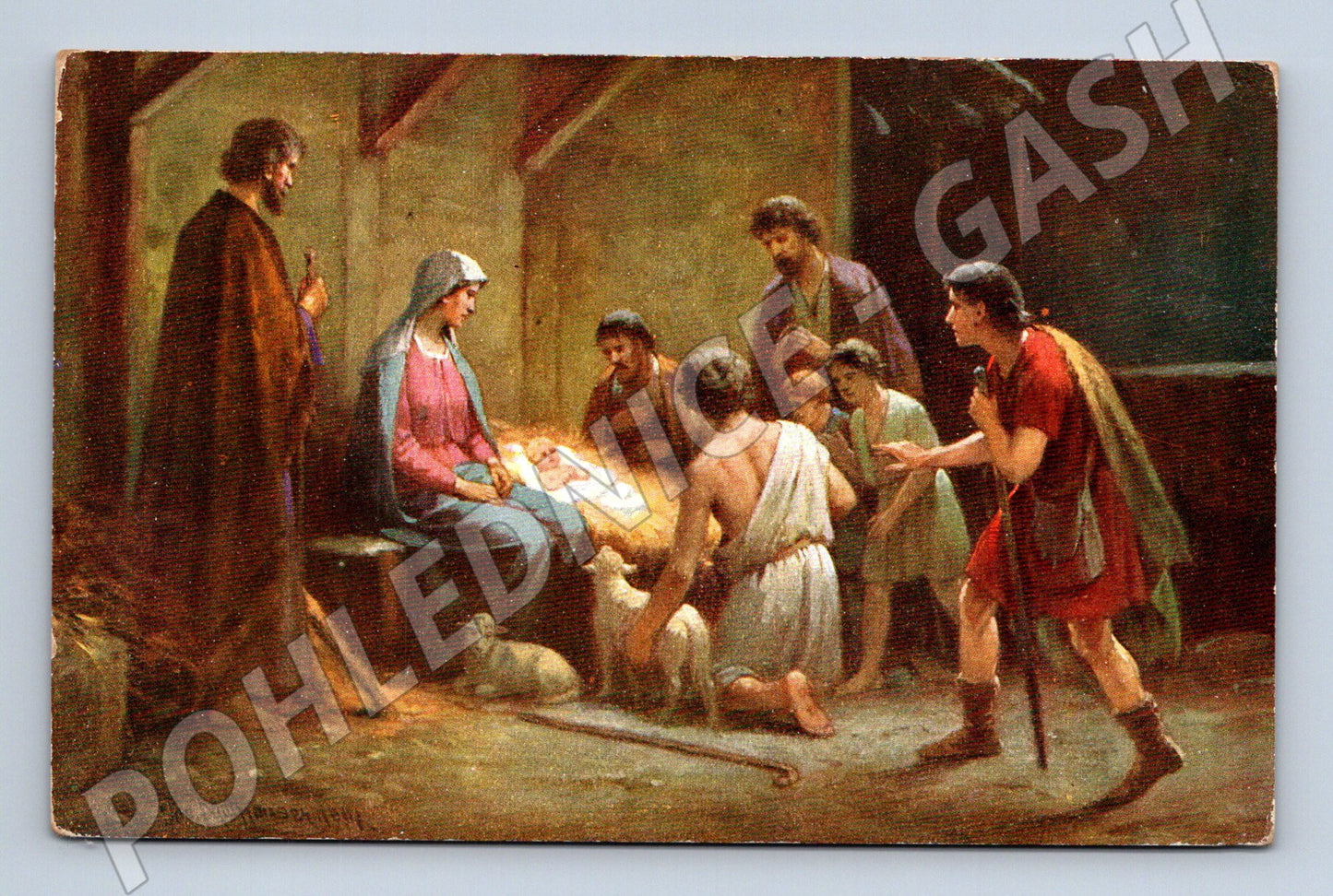 Pohlednice Narození Páně J Mathauser malý formát (M19398)