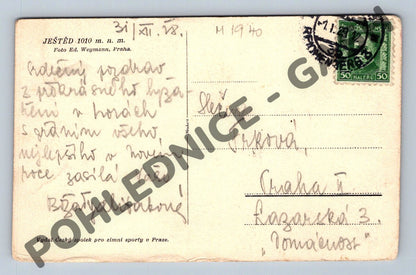 Pohlednice Ještěd zasněžený zimní motiv raz 1940 (M1940)