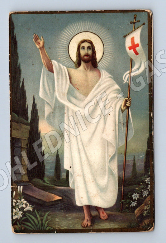 Pohlednice Velikonoční Kristus vzkříšení malý formát před 195 (M19401)