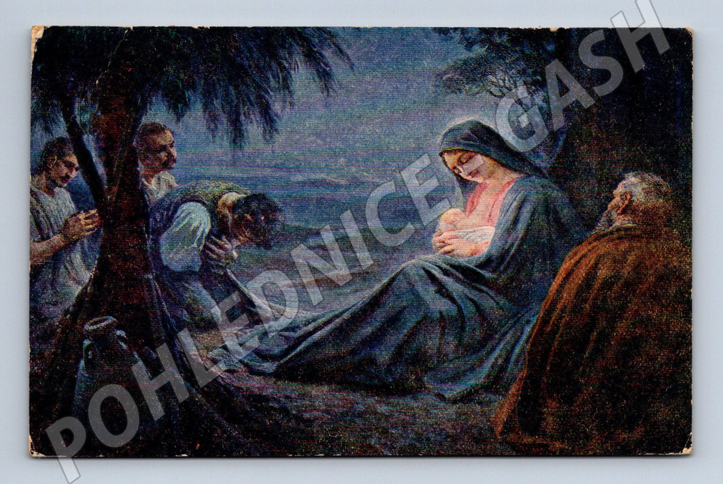 Pohlednice Vánoční Narození Ježíše malířství 1948 (M19404)