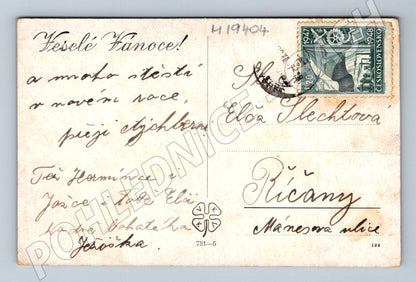 Pohlednice Vánoční Narození Ježíše malířství 1948 (M19404)