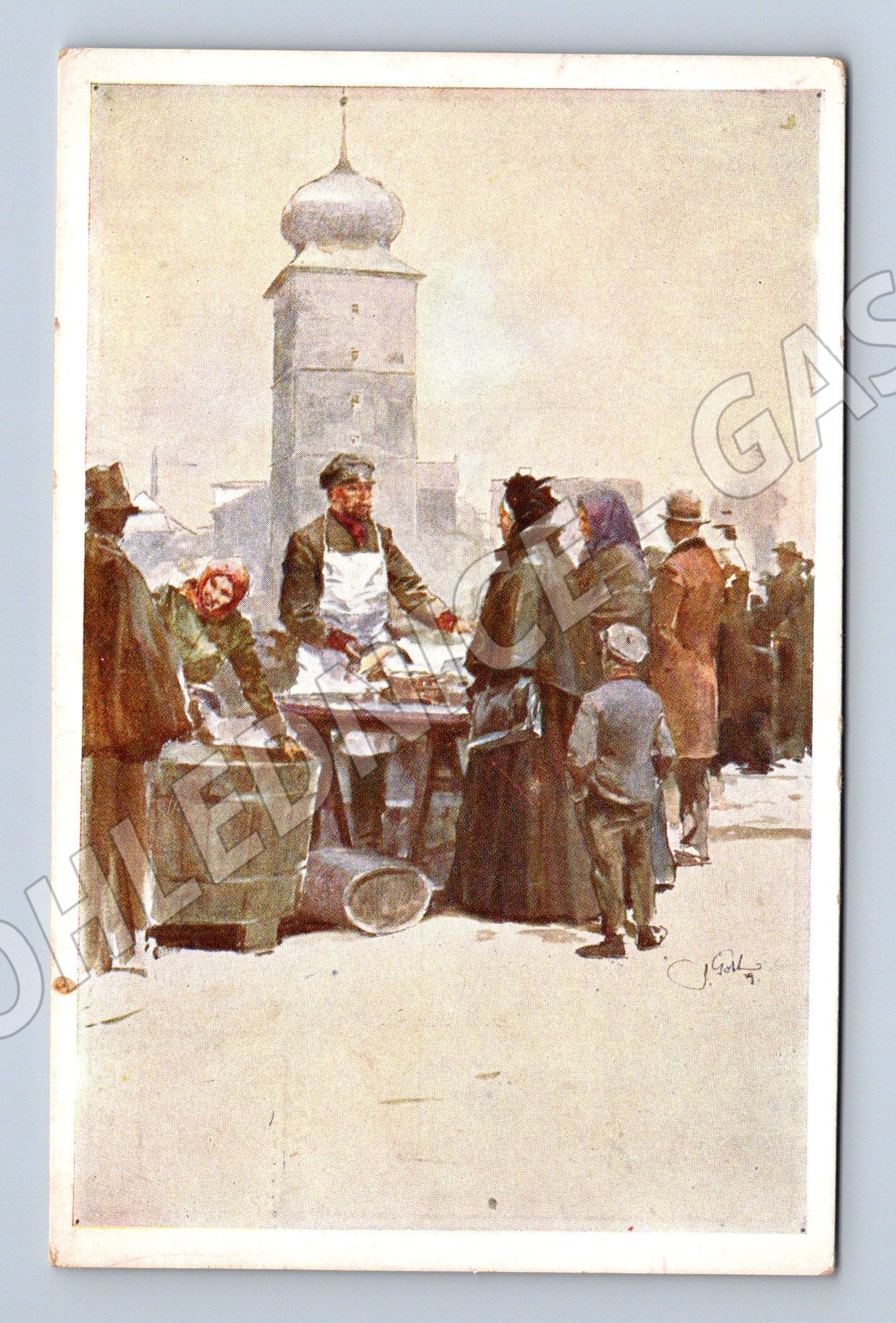 Pohlednice Praha trh věž Vánoce zaslaná známka 1 (M19405)