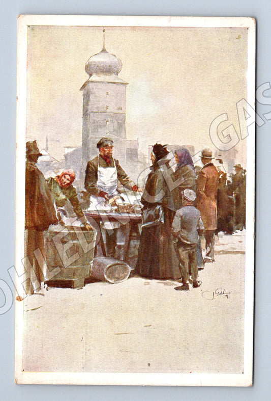 Pohlednice Praha trh věž Vánoce zaslaná známka 1 (M19405)