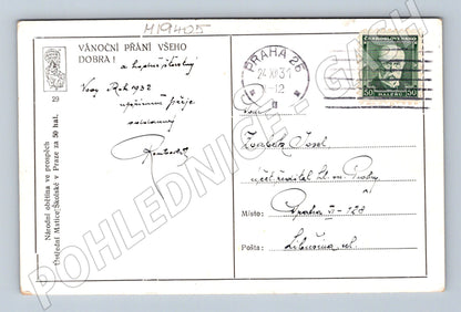 Pohlednice Praha trh věž Vánoce zaslaná známka 1 (M19405)