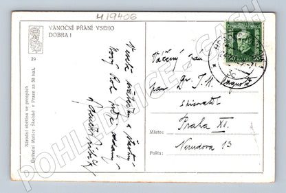 Pohlednice malovaný zimní trh ČSR malý formát (M19406)