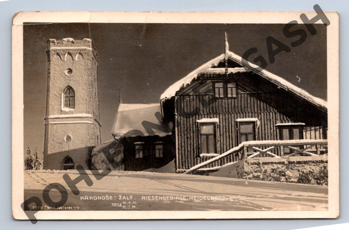 Pohlednice Krkonoše Žalý rozhledna 1937 Československo (M1941)