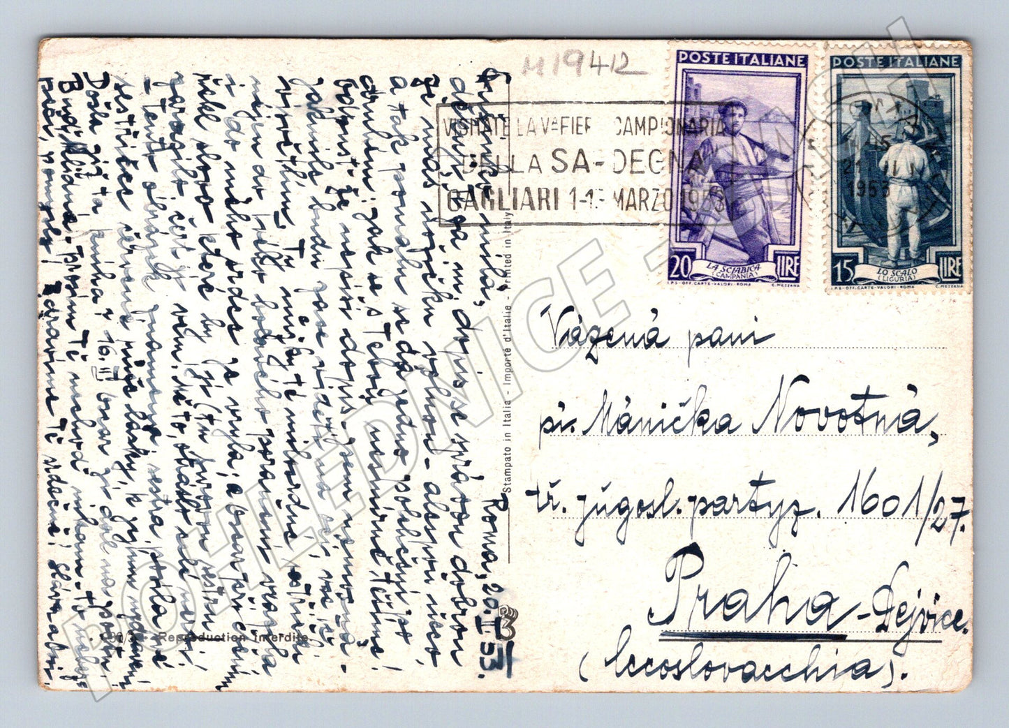 Pohlednice portrét ženy s růží Itálie zasláno do ČSR (M19412)